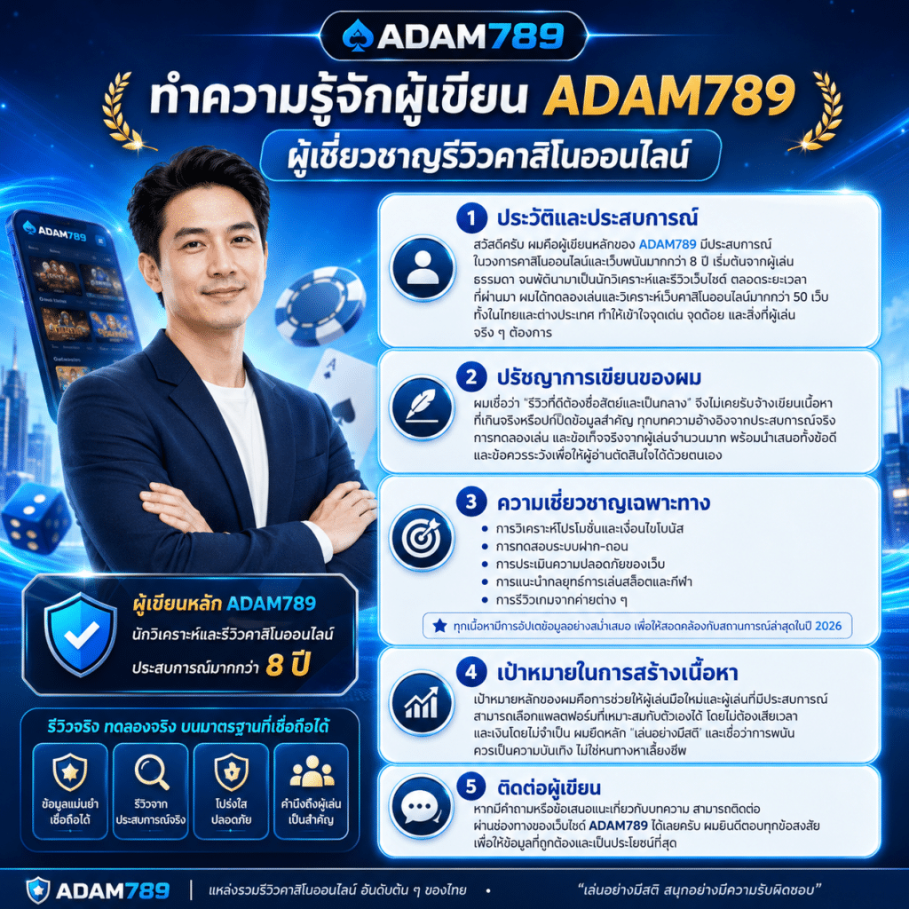 ทำความรู้จักผู้เขียน ADAM789 – ผู้เชี่ยวชาญรีวิวคาสิโนออนไลน์